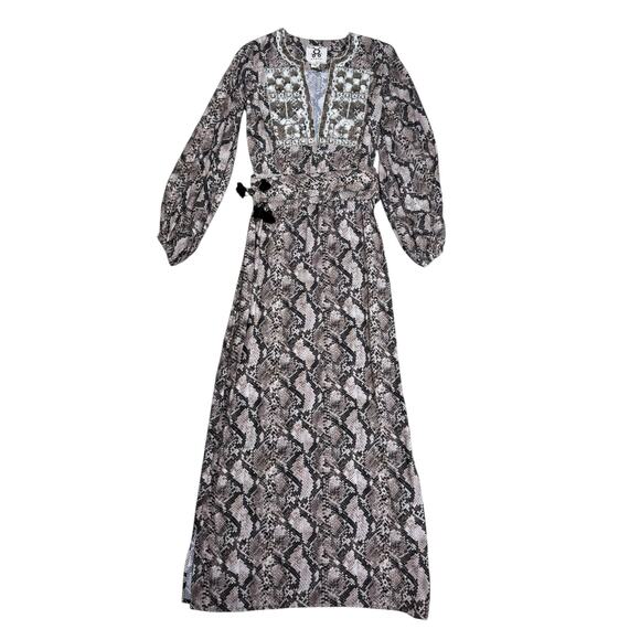 FIGUE Emani Snakeskin-Print Blouson Sleeve Dress Size XS - Picture 6 of 14